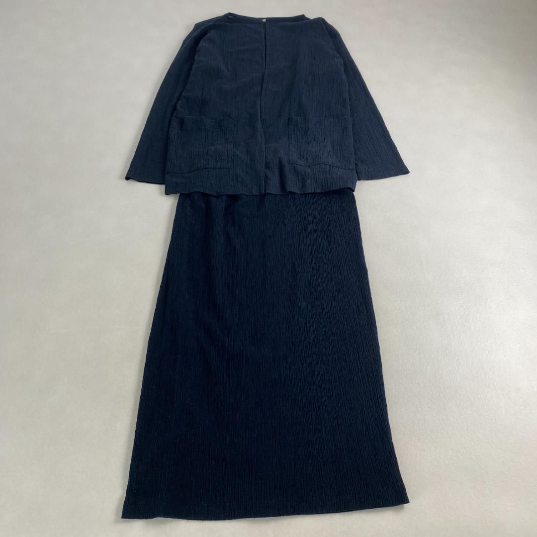 プランテーション セットアップ ゆったり　カーディガン　スカート　羽織　プリーツ　Plantation 紺　希少　ISSEY MIYAKE M L相当
