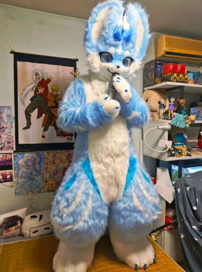 青白 フルスーツ 獣装 セット アニマルスーツ ヘッド パウ 尻尾 足パーツ付き