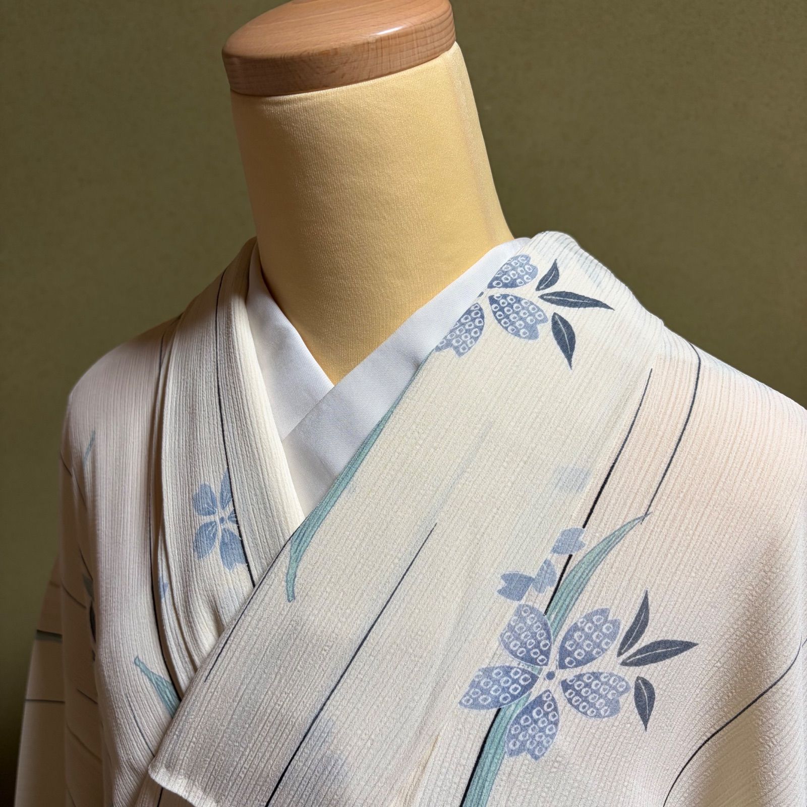 F296 夏絽　小紋　クリーム　桜