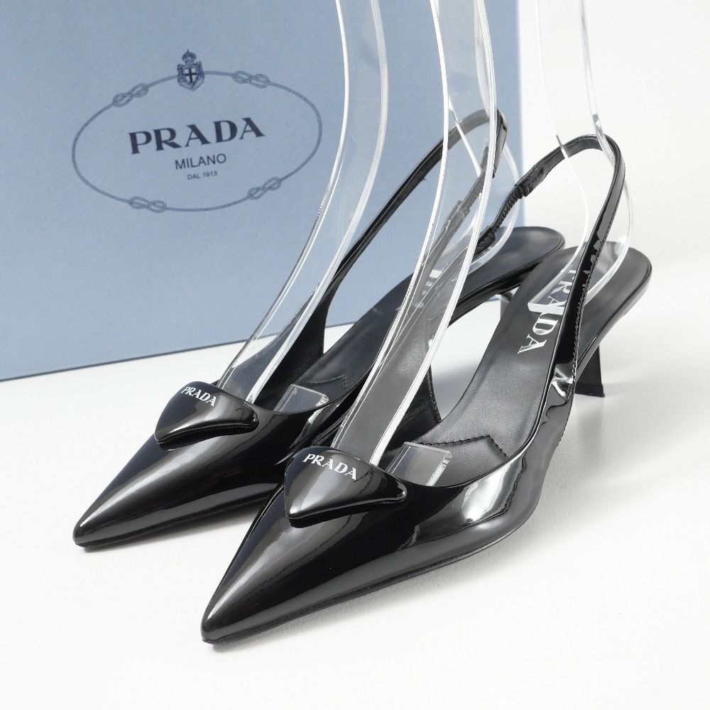 ■美品■PRADA プラダ パテントレザー スリングバックパンプス パンプス サイズ36 トライアングルロゴ エナメル ポインテッドトゥ ブランド古着【中古】20260430/RA9157