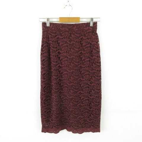 デザインワークス DESIGNWORKS 総レース スカート ひざ丈 タイト ボルドー 赤茶 36 *A564