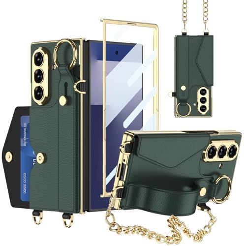 Galaxy Z Fold7専用 手帳型ケース カード収納付き 指輪&ストラップ機能 ゴールドメッキ加工 内蔵強化ガラス 全周囲保護 折り畳み 軽量 スマホ 可愛い 衝撃吸収 カバー キラキラ ユニーク 豪華 レンズ保護 フリップ かわいい a6f921a1