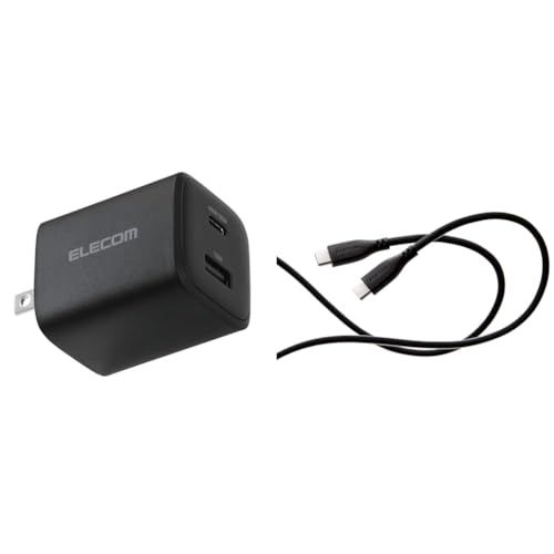 【Type-Cケーブルセット】 エレコム 充電器 45W 2ポート Type-C USB-A USB PD対応 PPS対応 GaN II採用 折りたたみ式プラグ ブラック EC-AC11045BK + USB-C & USB-C ケーブル 6 7d7c697a