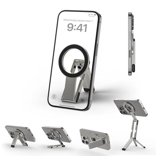 Ulanzi MA60 スマホ三脚 ミニ三脚 magsafeに対応 自撮り棒 スマホスタンド ミニ携帯スタンド 携帯リング スマホグリップ 薄型軽量 多機能角度調整可能 横置き/縦置き 折りたたみ式 両面マグネット式 アルミ製 持ち運び便利 23c88438