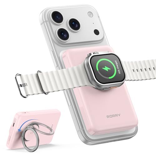 【最強 3in1ワイヤレス充電】 RORRY 小型 軽量 (10000mAh 1.8cm薄型) アップルウォッチ 充電器 マグネット式 (スマホリング付き/スタンド・回転可能) For Apple Watch 急速充電/タイプC PD22.5 c9898762