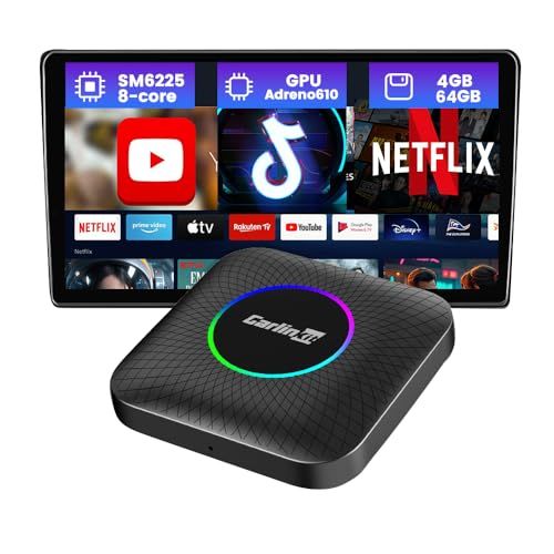CarlinKit CarPlay AI Box - 有線CarPlay搭載タッチスクリーン車向けワイヤレスCarPlayアダプター、Android 13.0、8コア 4GB+64GB、SM6225、Netflix/YouTube/TikTo 6465eb4e