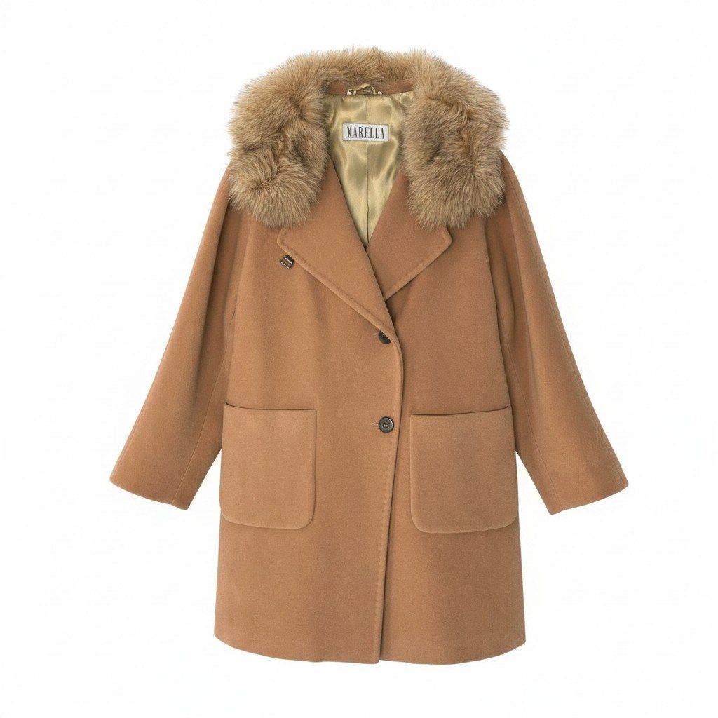 23e7 MARELLA マレーラ チェスターコート ウールコート ボリューム襟 イタリア製 サイズ38 ベージュ系 レディース 女性服u02t