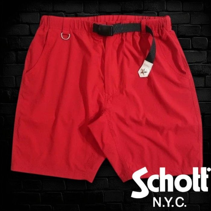 Schott N.Y.C ショット NYLON CLOPPED PANTS ワンスター ストレッチ ベルト付き ナイロン イージーショーツ ショートパンツ 3196007 定価1.4万 レッド ▲030▼50402k03