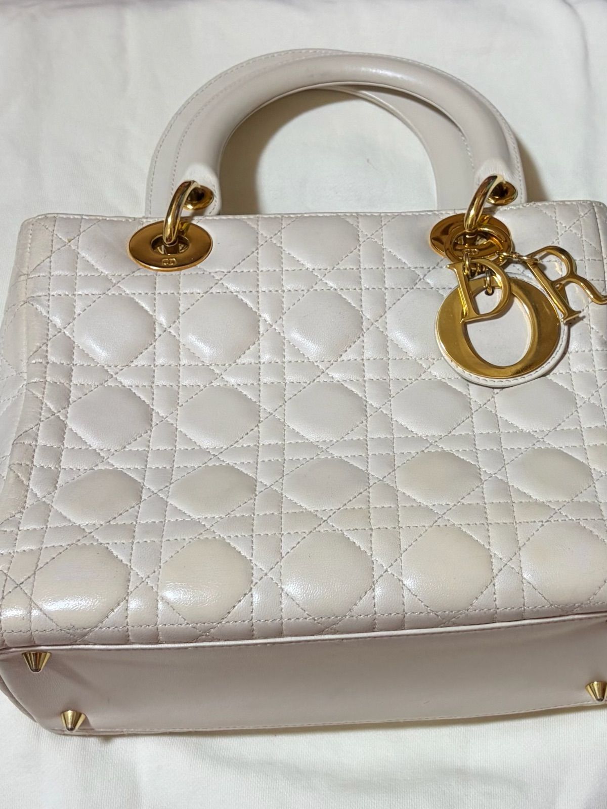 美品 Christian Dior ディオール レディディオール カナージュ ハンドバッグ ロゴ金具 レザー レディース チャーム