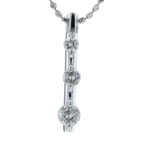 K10WG ホワイトゴールド ネックレス ダイヤモンド 0.18ct 3粒 バー ストレート カットボールチェーン 40cm【新品仕上済】【el】【中古】