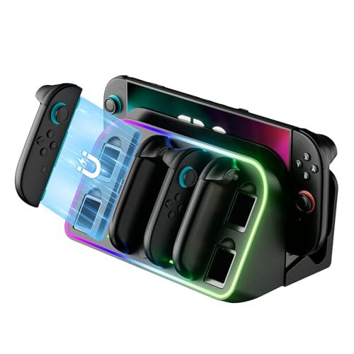 【急速充電＆壁掛け収納】MANKIW Switch 2 ジョイコン用 充電スタンド 多機能充電スタンド｜最大4台同時収納・充電可能 RGBライト＆LEDインジケーター付き Type-Cケーブル付属@ fd8270a6