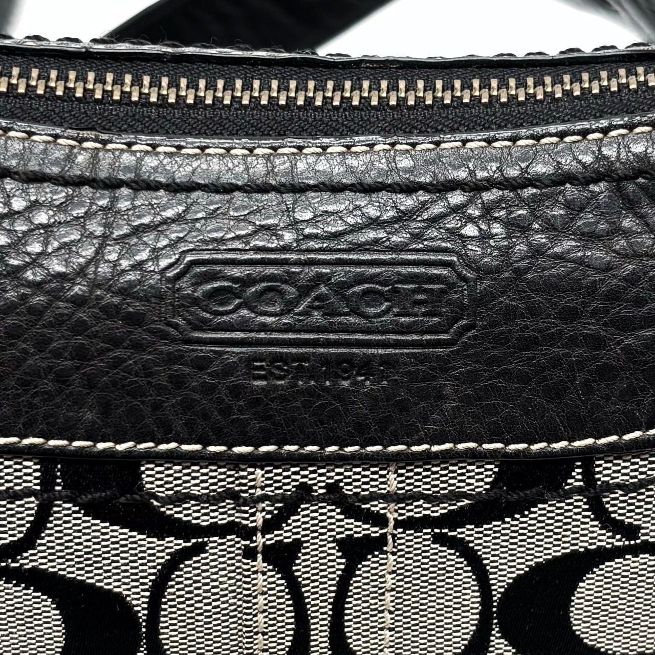 【良品】COACH gray signature canvas black leather shoulder bag unisex コーチ ショルダーバッグ