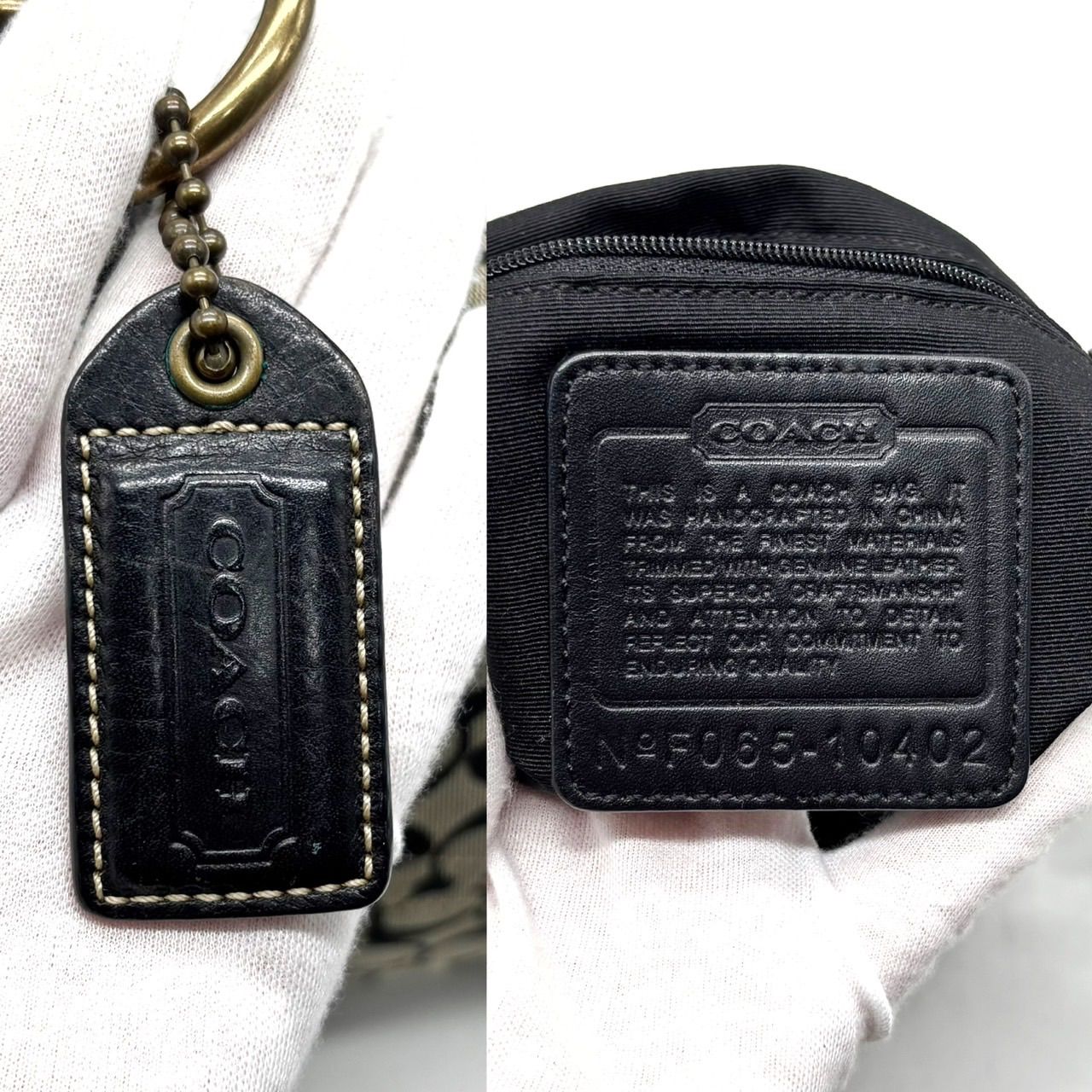 【良品】COACH gray signature canvas black leather shoulder bag unisex コーチ ショルダーバッグ
