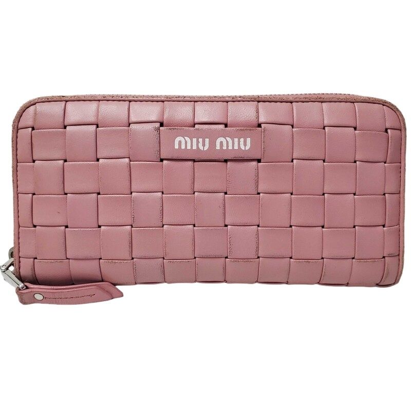 MIU MIU ミュウミュウ ラウンドファスナー長財布 5ML506 ピンク イントレッチオレザー レディース ラウンドファスナー 【中古】 32605K81