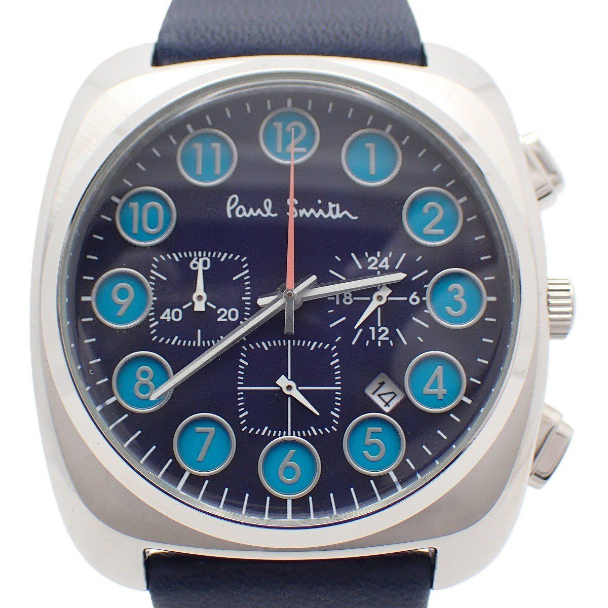 【美品】ポールスミス Dial ダイアル クロノグラフ クォーツ メンズ 腕時計 青文字盤 純正革ベルト BA8-014-70【いおき質店】