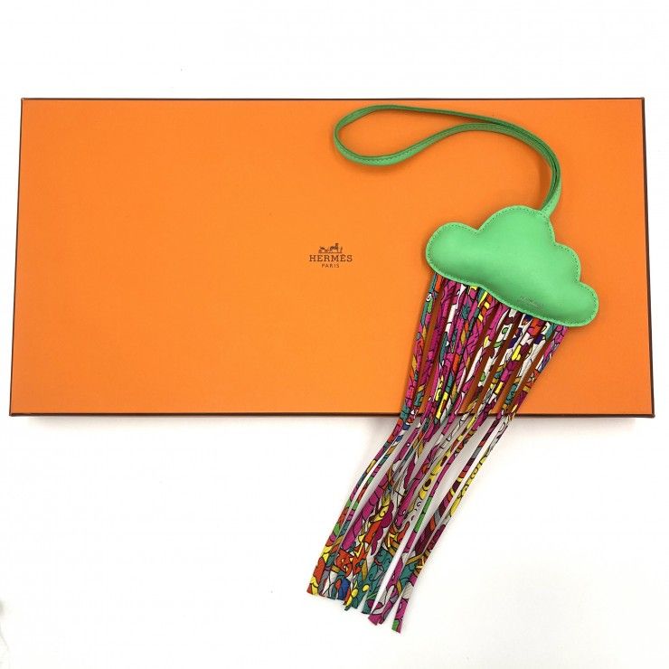 HERMÈS（エルメス）petit h プティアッシュ クラウドチャーム ヴィンテージ バッグチャーム レザー シルク マルチカラー グリーン レディース【中古】