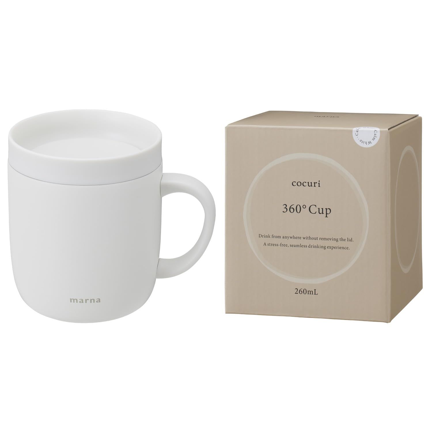 マーナ (marna) 360°カップ (260ml) フタをしたまま飲める (真空二層構造 保温/保冷) 蓋付きマグカップ プレゼント コーヒーカップ ステンレスマグ 蓋付きマグカップ cocuri カームホワイト K798W 国内発送 30b95c4f