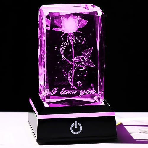 誕生日 結婚記念日プレゼント 彼女 妻 女性 人気 K9クリスタル I LOVE YOU バラの花 置物 LEDライトベース USB充電 結婚祝い バレンタインデー インテリア ガラス 置物 おしゃれ家の装飾品 国内発送 e6efcb2b