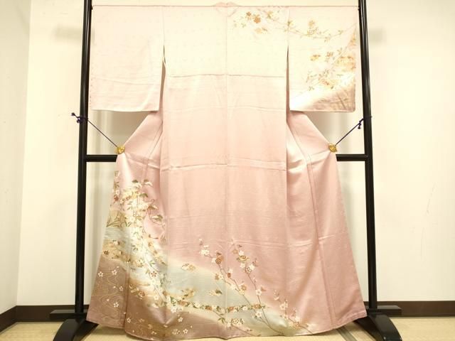 平和屋着物●訪問着　几帳鴛鴦花蝶文　暈し染め　金彩　正絹　逸品　DABE9607du