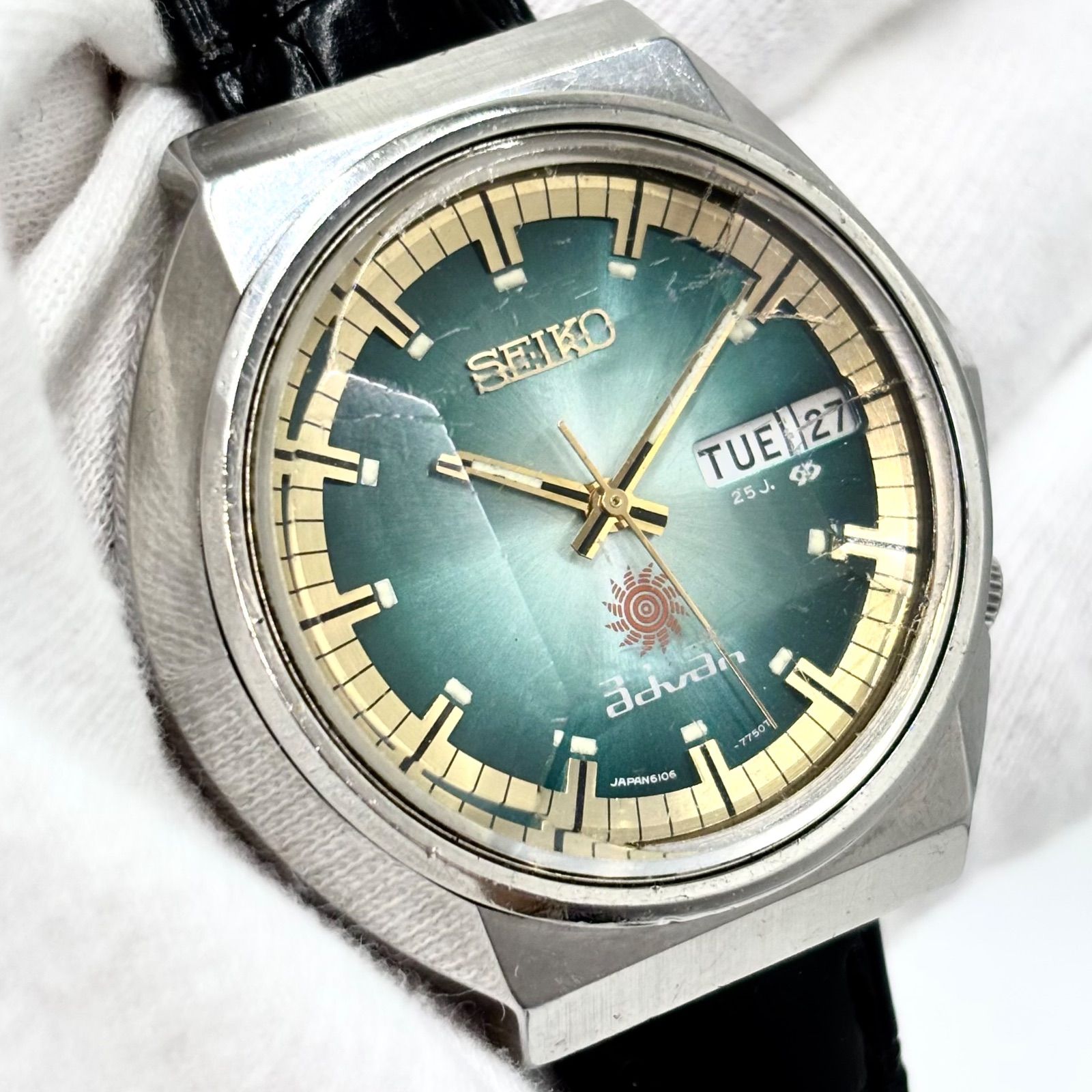 【稼働/新品ベルト】SEIKO adovan/セイコー アドバン 腕時計 自動巻き/AT デイデイト 5面カットガラス グリーングラデーション文字盤 25石 Cal.6106 メンズ
