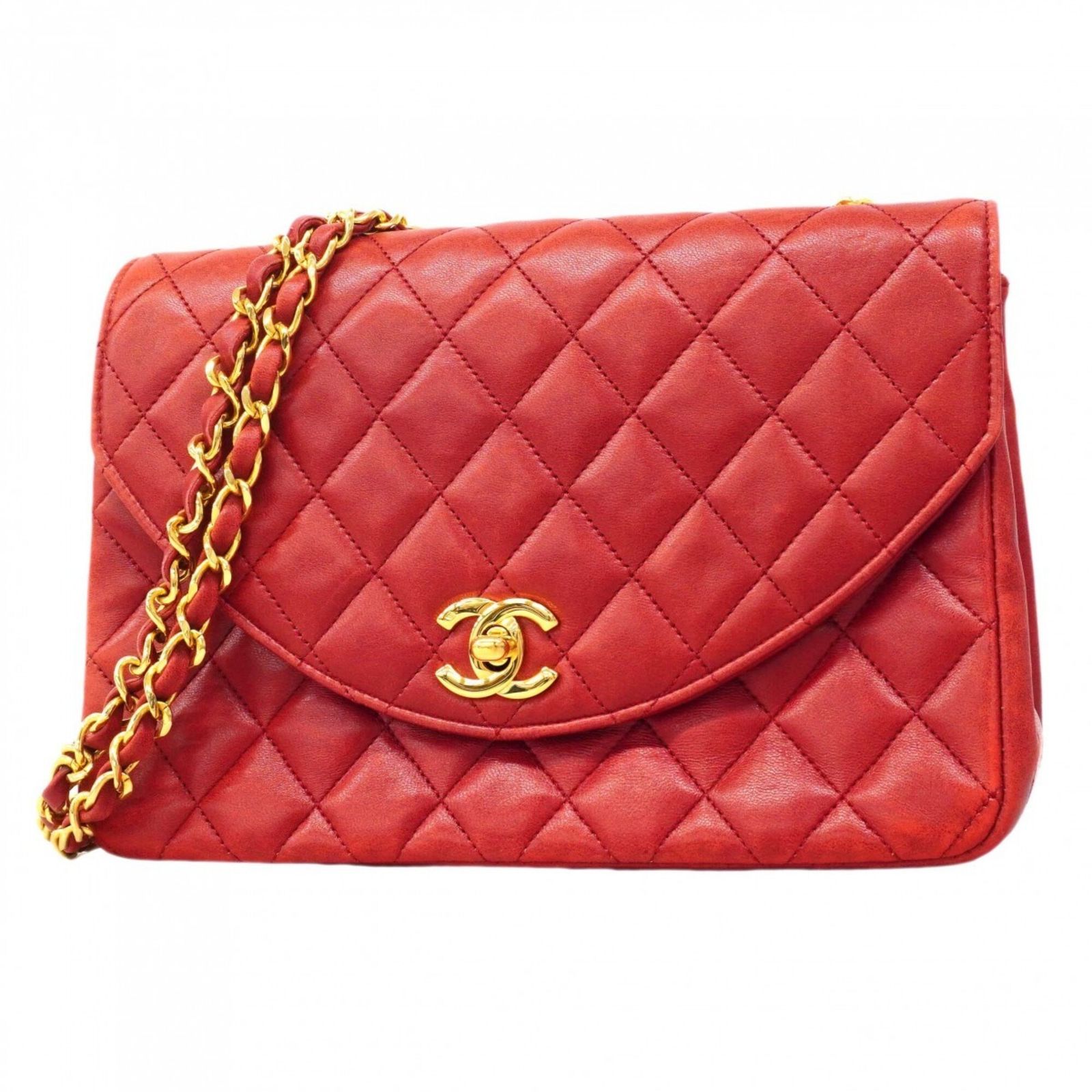 シャネル(Chanel) シャネル ショルダーバッグ マトラッセ チェーンショルダー ラムスキン レッド レディース