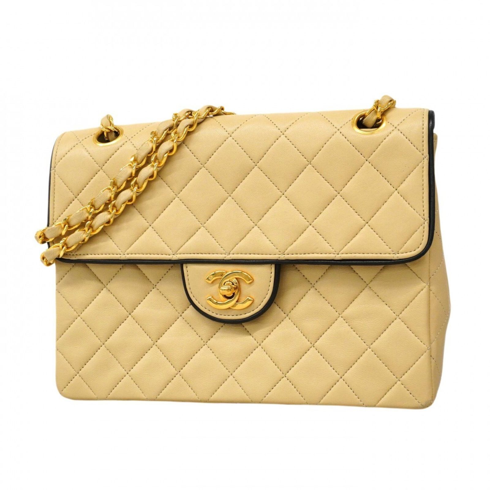 シャネル(Chanel) シャネル ショルダーバッグ マトラッセ Wチェーン ラムスキン ベージュ ブラック レディース