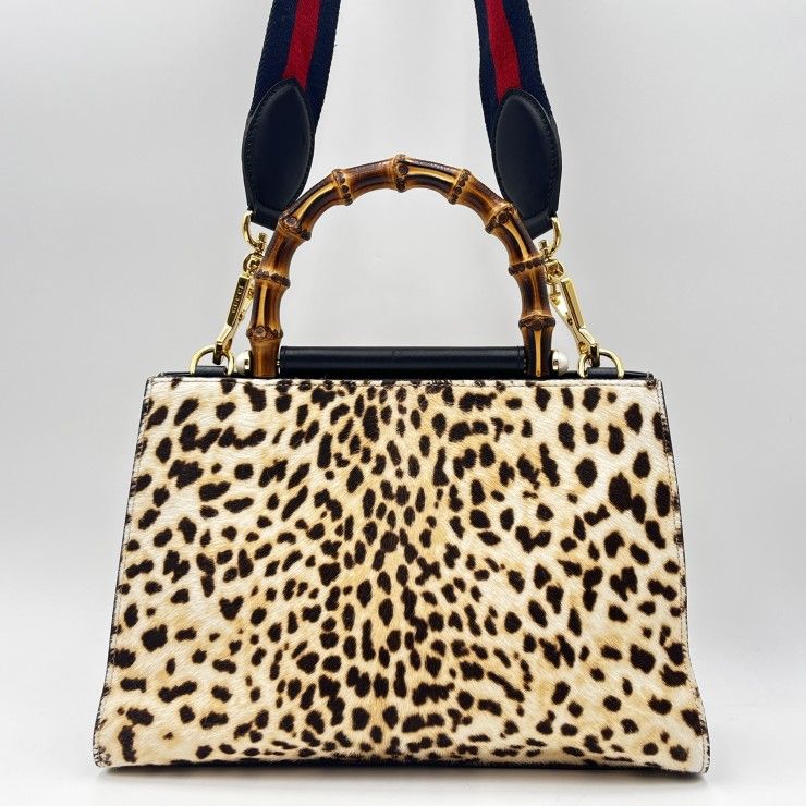 GUCCI（グッチ）ニムフェア 2WAY ハンドバッグ ショルダーバッグ レオパード ハラコ バンブーハンドル ブラック ゴールド金具 459076 レディース【中古】