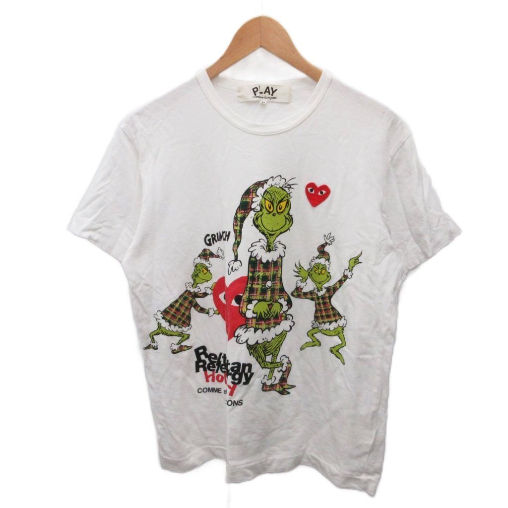 プレイコムデギャルソン PLAY COMME des GARCONS HEART GRINCH TEE Tシャツ 半袖 カットソー ロゴワッペン プリント M 白 ホワイト OT-T014 ■IBO93