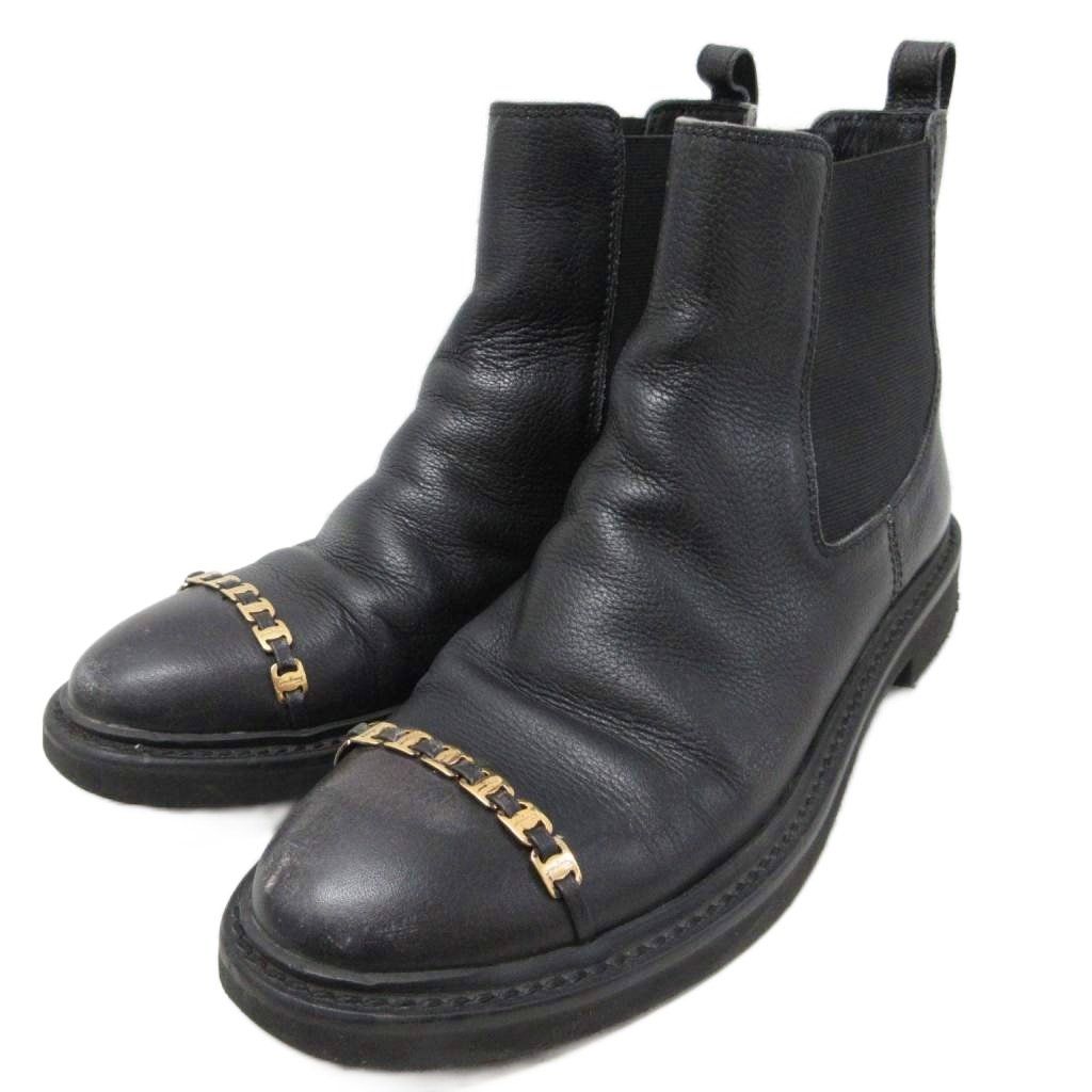 サルヴァトーレフェラガモ Salvatore Ferragamo ヴァラ チェルシーブーツ サイドゴアブーツ ゴールド金具 ロゴ金具 レザー 皮革 5.5 23cm 黒 ブラック ■IBO93