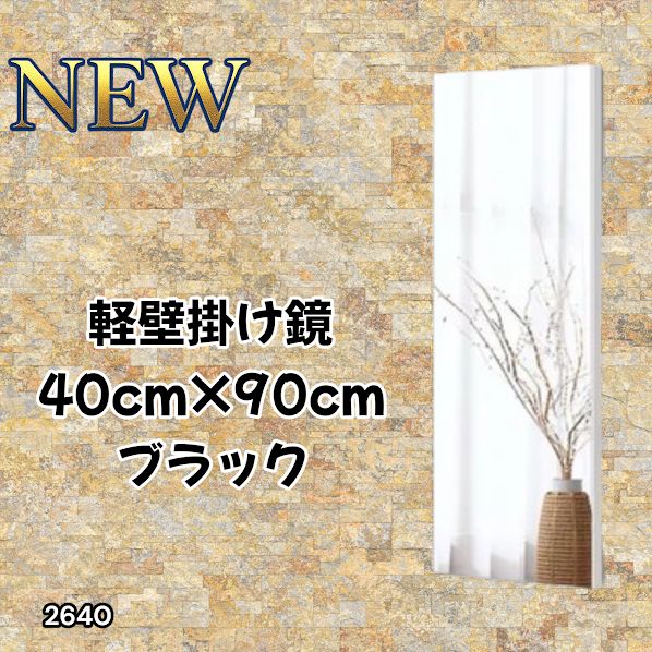 #2640 割れない 壁掛け 鏡 フィルム ミラー ブラック 全身 姿見 幅40cmx高さ90cm 軽量 鮮明な映り 壁掛け用ロープ付 滑り止めゴム脚 専用クリーナークロス付 ※一部地域離島別途配送料有