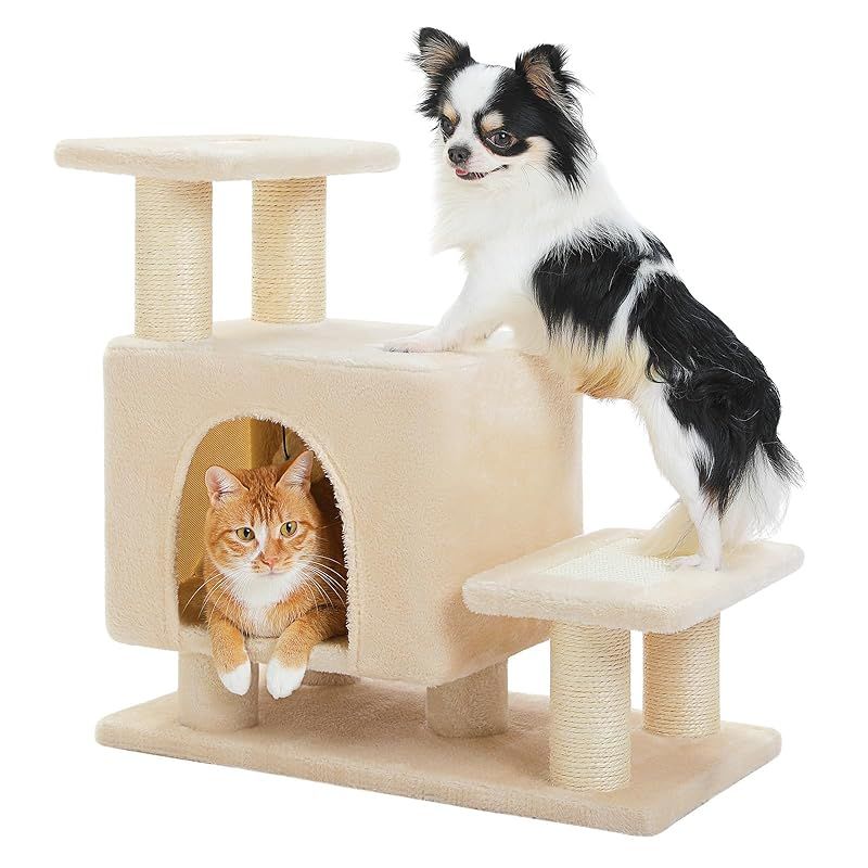 PAWZ Road キャットタワー ミニ 低い 犬 ペット 階段 猫 ステップ 猫 爪研ぎ きゃっとたわー おしゃれ スリム キャット 階段 踏み台 可愛 雲 猫 ベッド 人気 子猫 犬 シニア 老猫 据え置き 省スペース 組立簡単 安定 - 高さ55cm 0