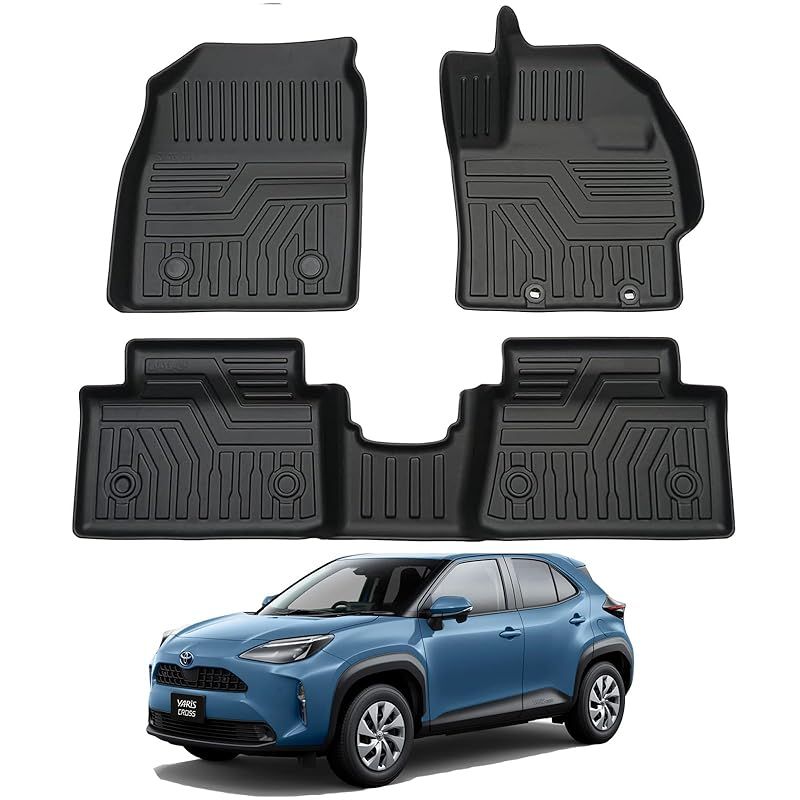 トヨタ ヤリスクロス フロアマット 3Dフロアマット TOYOTA YARIS CROSS 立体 オートマ用 前席& 2列目 TPE素材 カスタムパーツ 防水 滑り防止 耐汚れ 消臭/抗菌効果 車種専用設計 取付簡単 保護パーツ カー用品 3PCS 0