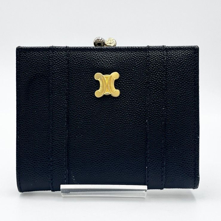 CELINE（セリーヌ）トリオンフ ヴィンテージ がま口財布 コインケース ブラック レザー ゴールド金具 レディース【中古】