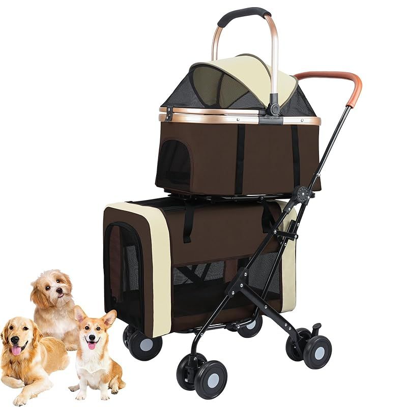 JZOOOZ ペットカート 分離型 サイズ：58x46x97CM 2段式の上下段セット キャスター付き 前輪360°回転 犬用ベビーカー組み立て簡単 折りたたみ式 取り外し可能 犬用カート収納簡単 多機能 収納 大容量 軽量 通気 高耐荷重 猫 小型犬多頭 0
