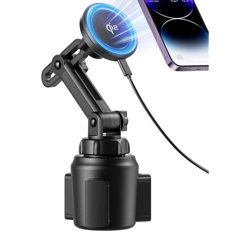 enGMOLPHY MagSafe対応車載ワイヤレス充電器 最新Qi2対応 磁気車ホルダーマグネットワイヤレス充電カップホルダー 最大15W急速充電 ネック伸縮調整可能 iPhone 17/16/15/14/13/12シリーズ対応車マグセーフスマホドリンク 0