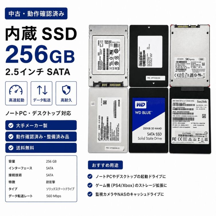 中古】SSD 256GB SATA 動作確認済 大手メーカー製 - メルカリ