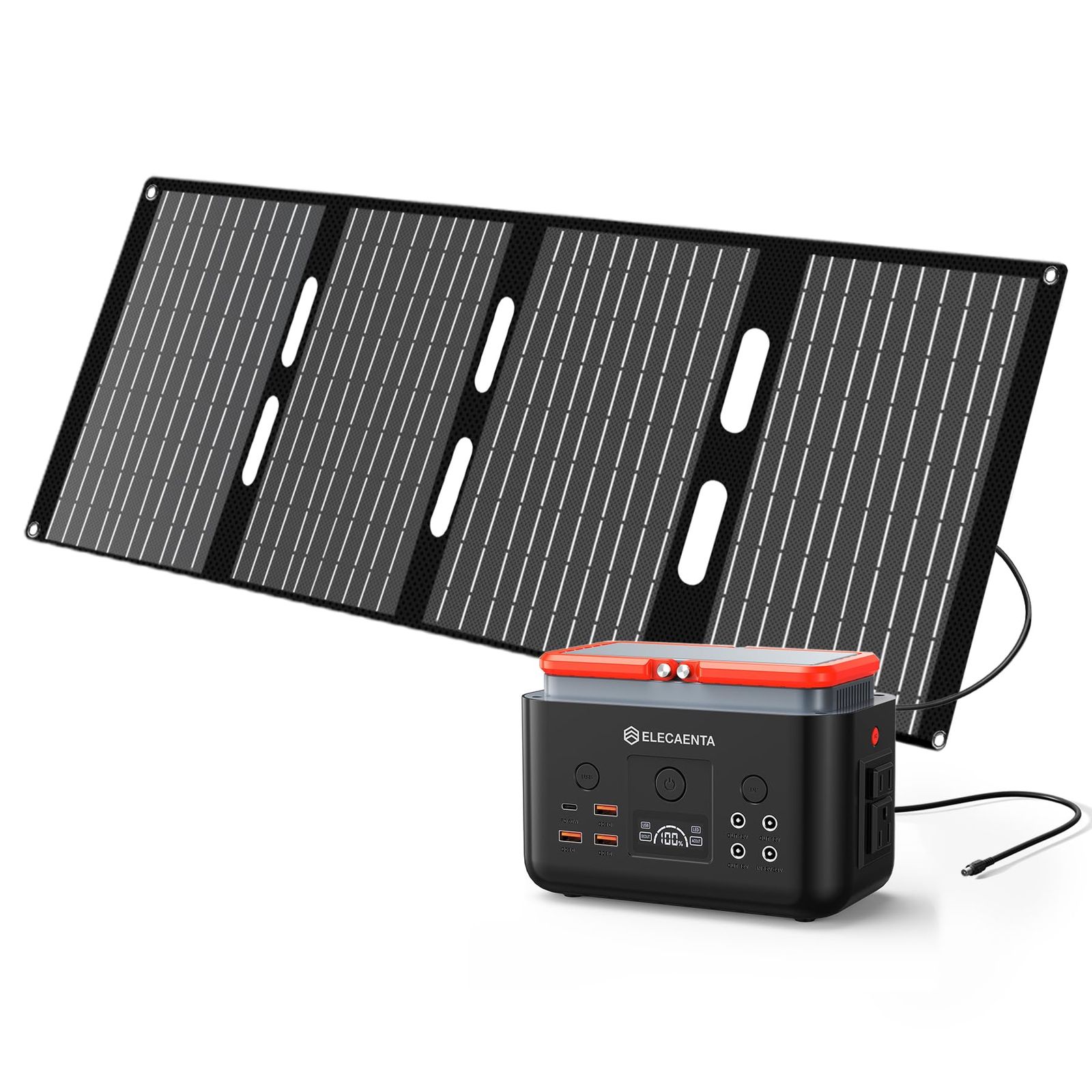 ELECAENTA ポータブル電源 ソーラーパネル セット 200Wh リン酸鉄リチウム電池 60W ソーラーパネル AC200W(ピーク400Ｗ) 純正弦波 100V 50Hz/60Hz 小型 軽量2KG 太陽光発電セット 家庭用蓄電池 車中泊 キャンプ @