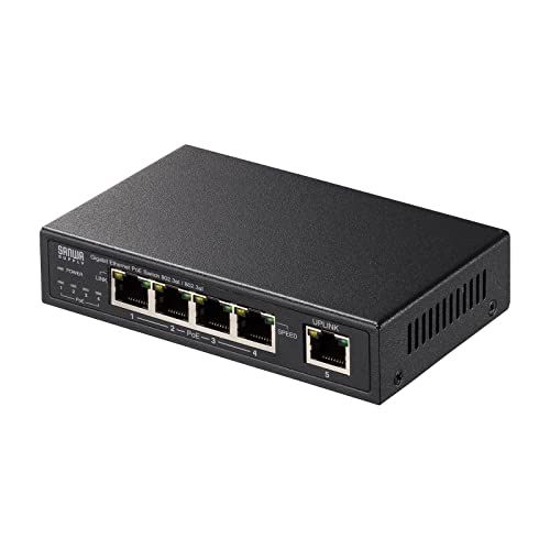 サンワサプライ スイッチングハブ ギガビット対応 PoE+ 5ポート 4ポート給電 IEEE802.3at 1ポート最大30W 合計60W 金属筐体 ファンレス LAN-GIGAPOE52@