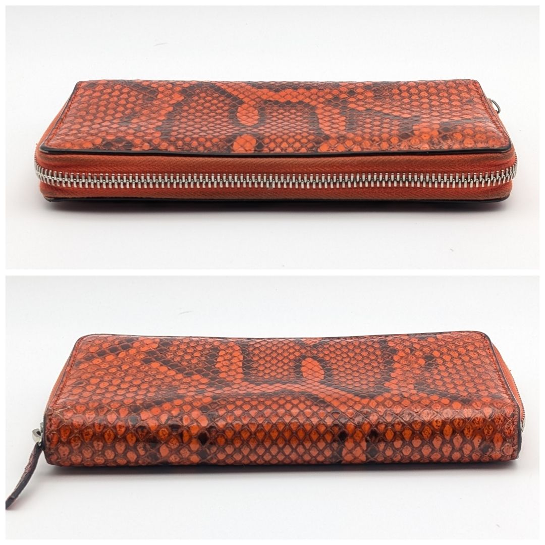 美品 グッチ パイソン オレンジ ラウンドファスナー 長財布 353227