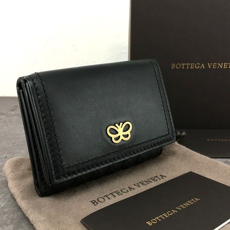 送料込み！ 極美品 BOTTEGAVENETA コンパクトウォレット ブラック ラムスキン バタフライ 1