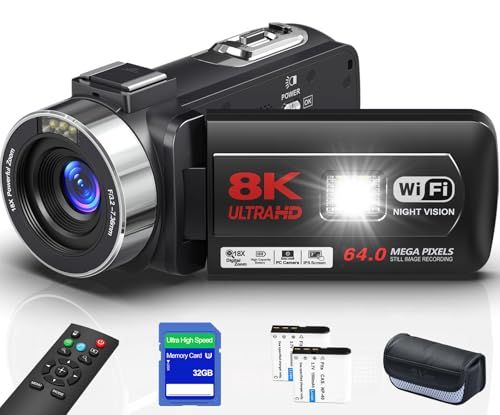 ビデオカメラ 8K動画 6400万画素 3.0 インチ タッチスクリー 32GB SDカード付き YouTubeカメラ 18Xデジタルズーム フラッシュ 2.4Gリモコン 充電式 1500mAhバッテリー 軽量 日本語の取扱説明書 学生 初心 5ba17fc2