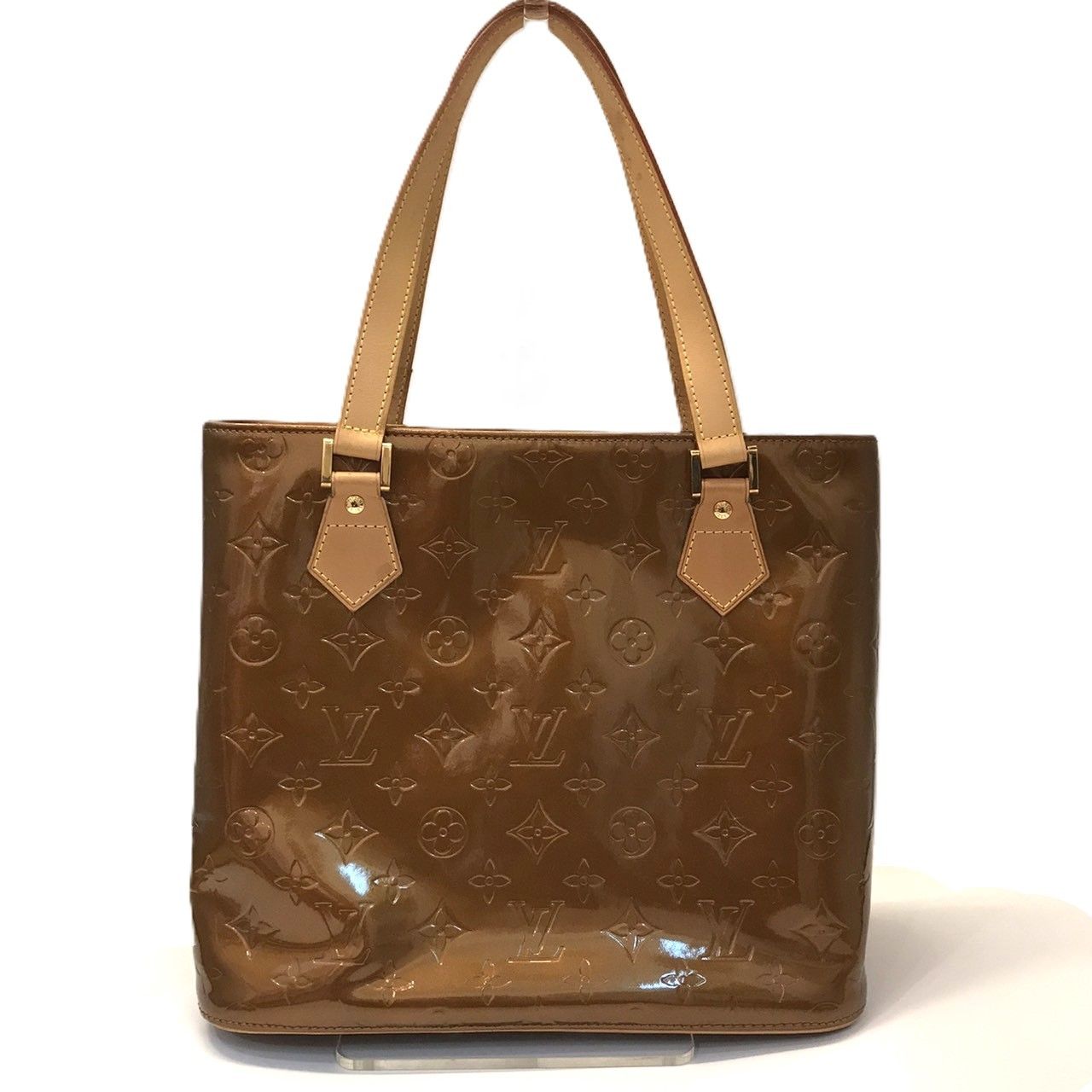 ルイヴィトン ヒューストン ハンドバッグ モノグラム ヴェルニ ブラウン ゴールド パテント レザー M91122 LOUIS VUITTON ABランク 中古