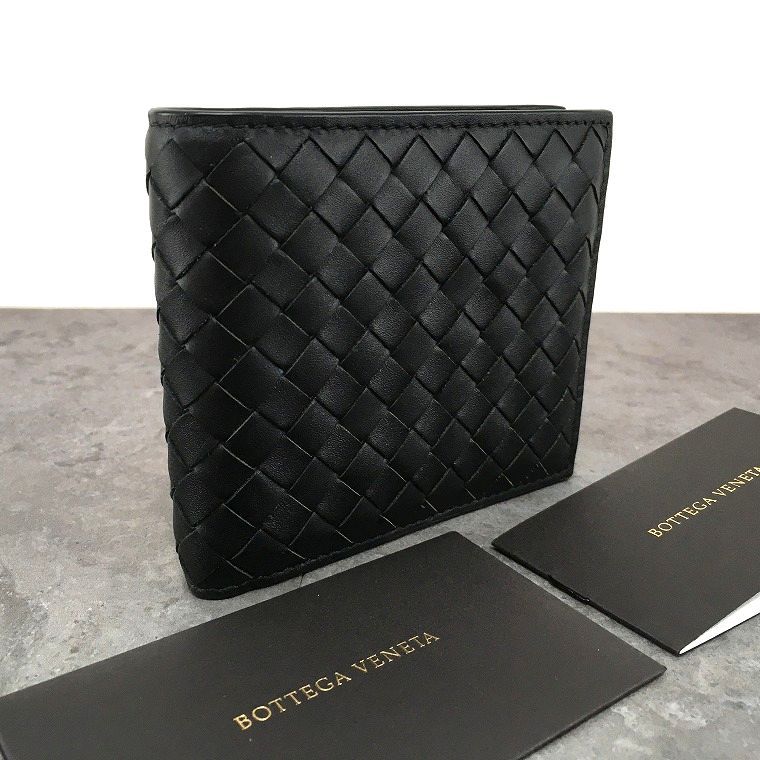 送料込み！ 極美品 BOTTEGAVENETA 二つ折り財布 ブラック ラムスキン マキシイントレチャート 15