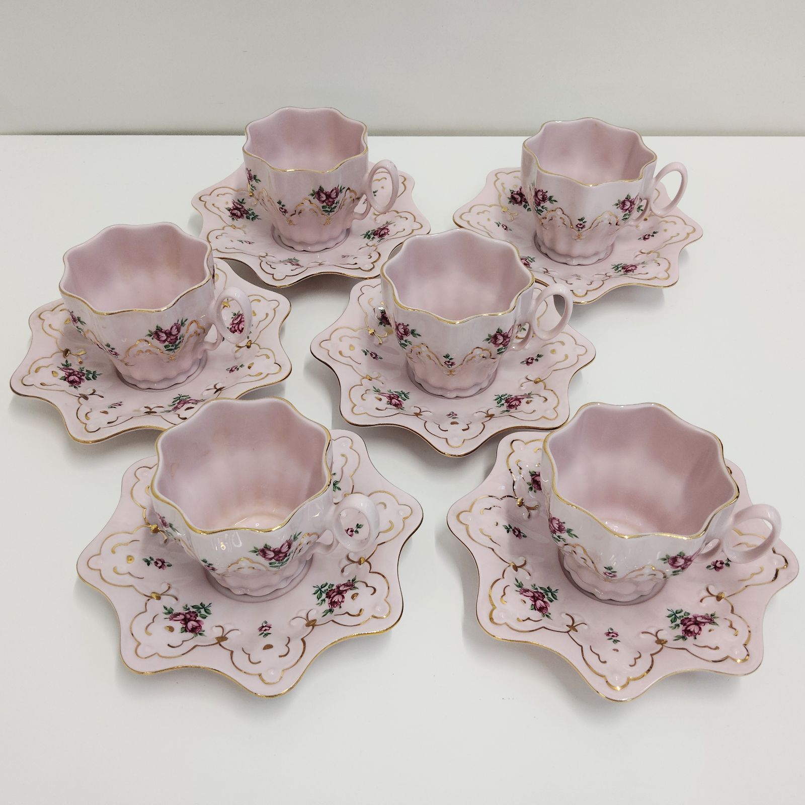【F251222-9-3】　チェコ H&C ホドフ ショドフ 6客セット ピンク カップ 希少