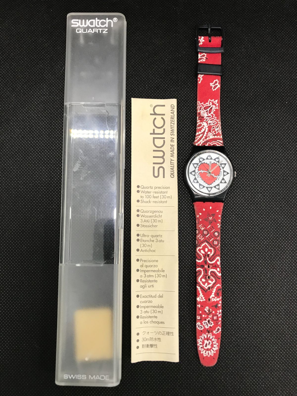 稼働品】swatch スウォッチ 腕時計 ハートモチーフ レッド系 3873