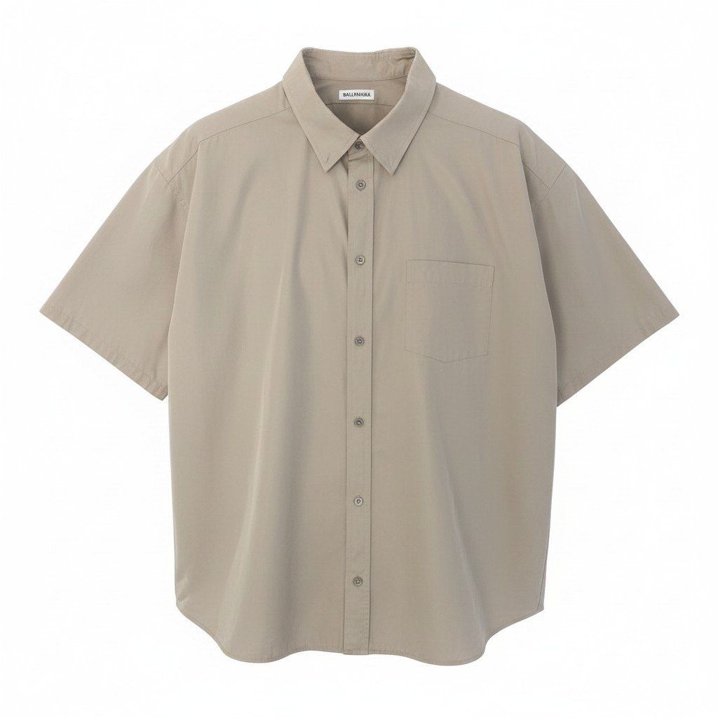 67e7 BALENCIAGA バレンシアガ 2020年 バックロゴ オーバーサイズシャツ 半袖シャツ 622051 サイズ36 ベージュ コットン100％ レディース 女性服o07t