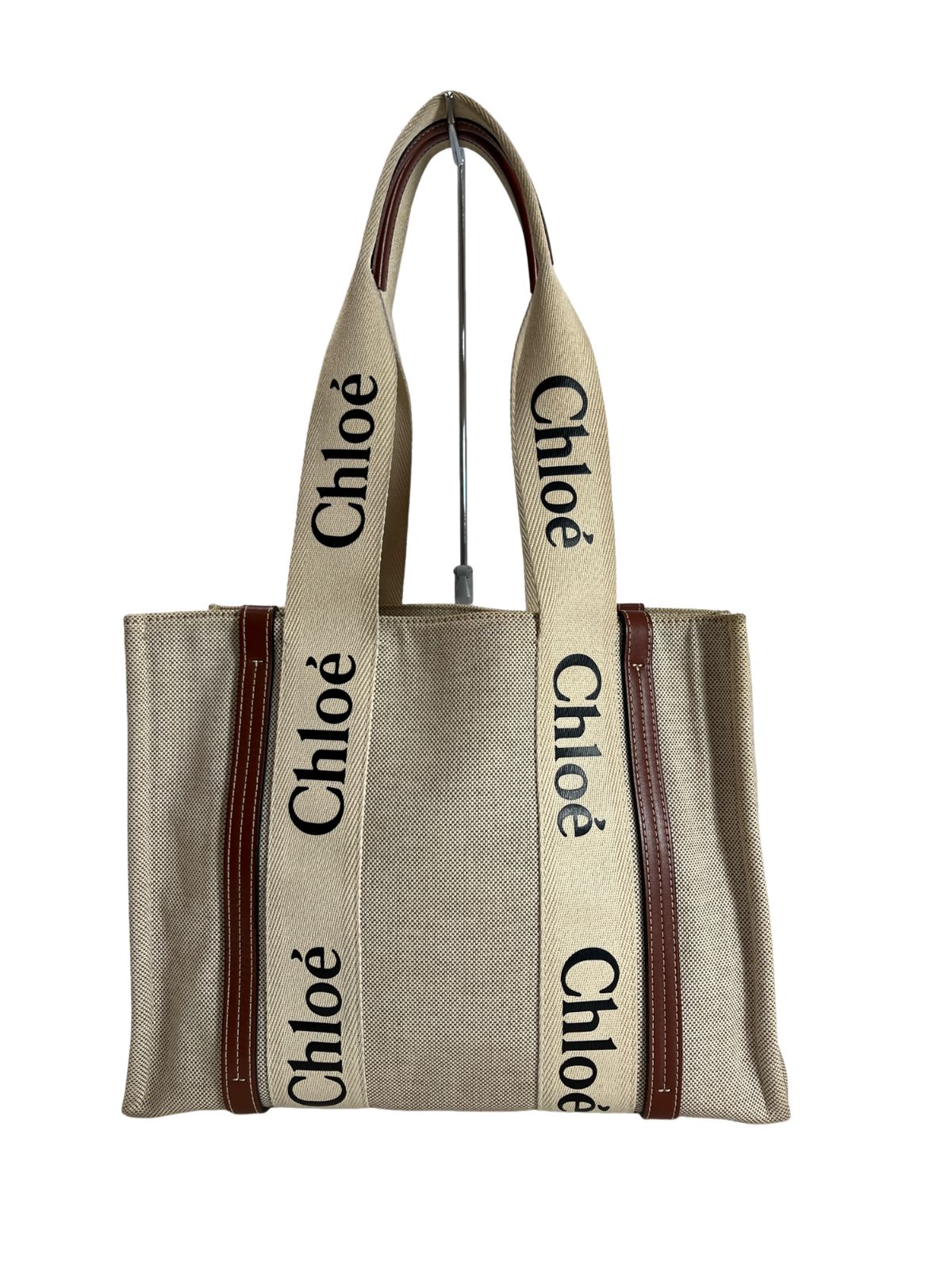 Chloe クロエ WOODY MIDIUM ウッディ ミディアム トートバッグ 鞄 かばん キャンバス レザー CHC22AS383I26 ベージュ ブラウン