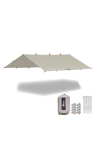 FIELDOOR スクエアタープ Sサイズ 280×280cm 【T/C 難燃性ポリコットン】 バックパックに入るコンパクトサイズ 16個のループベルト付でアレンジ自由 UVカット 高耐水 ツーリング ソロ c1719107