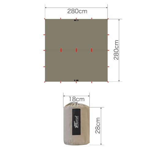 FIELDOOR スクエアタープ Sサイズ 280×280cm 【T/C 難燃性ポリコットン】 バックパックに入るコンパクトサイズ 16個のループベルト付でアレンジ自由 UVカット 高耐水 ツーリング ソロ c1719107