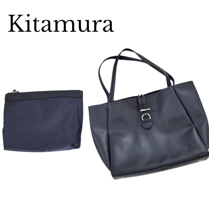 未使用】キタムラ kitamura ダークネイビー本革トートバッグ Kitamura 